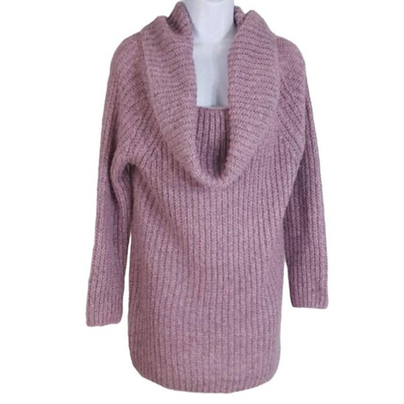 2/$15 Entro Chunky Sweater Pink Small Shaker Knit Slouchy Long Sleeve Cowl Neck - Picture 3 of 7